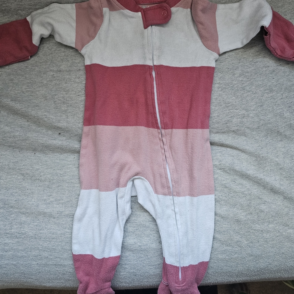 The Honest Company Pink and White Striped Kids Footie